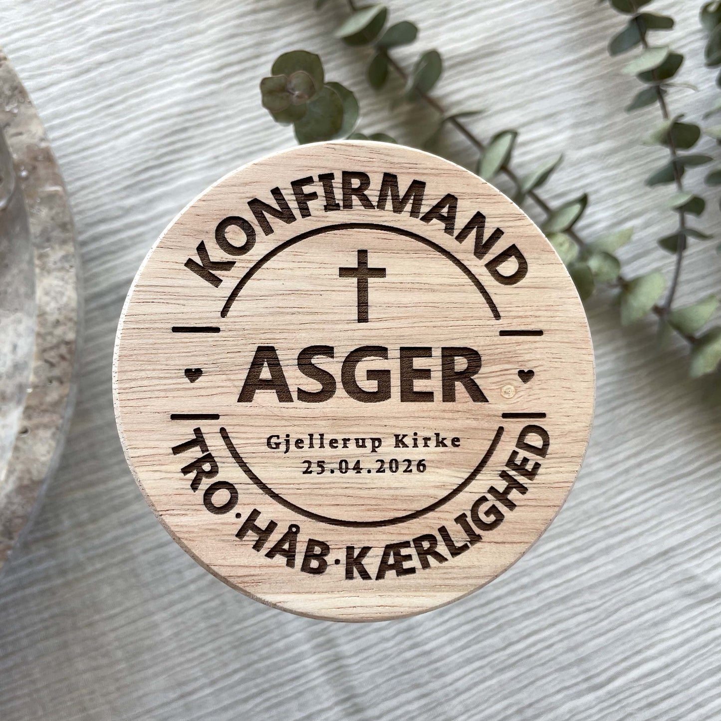 Personaliseret krukke med trælåg - Konfirmation